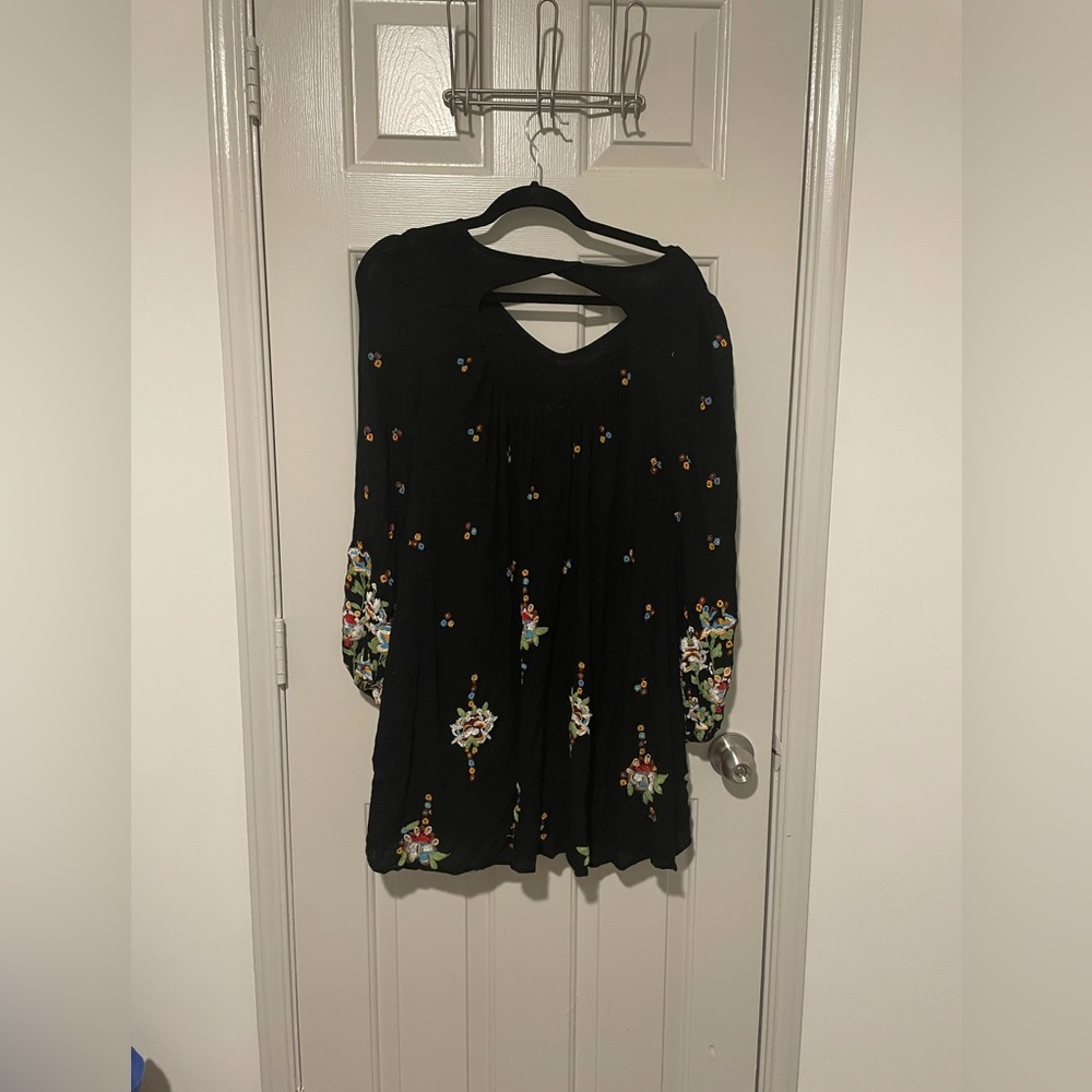 Free People Oxford Black Embroidered Swing Dress
